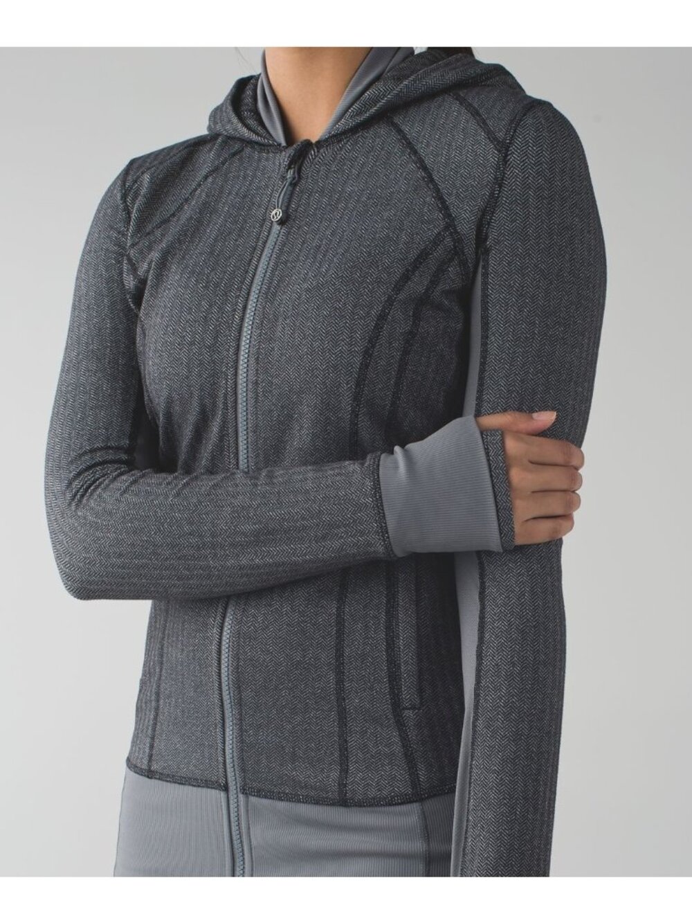 Lululemon Gray Herringbone Zip-Up Hooded Yoga Daily Practice Jacket, Size 4